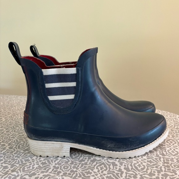 LL Bean Wellie Rain Boots - Nautical Navy, Red & White Stripes - Size 7 - Picture 4 of 6